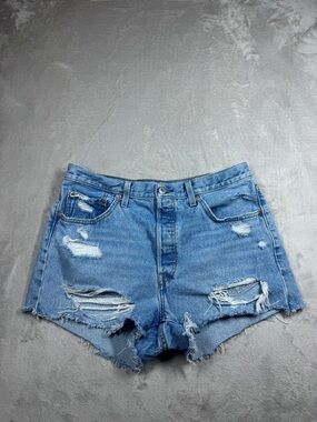Levi’s 501 Women’s Cotton Button Fly Distressed Cut Off Blue Jean Shorts 32